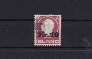 Iceland 1921 10KR on 50 AUR. CAT 425.   Ref: R4180