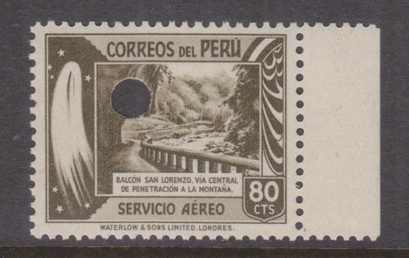 PERU, 1938 Air, 80c. Olive, Mountain Road, Waterlow Punched Proof, perf.