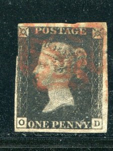 Great Britain #1  Used red MX cancel - Lakeshore Philatelics