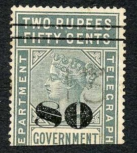 Ceylon Telegraph SGT100 80c on 2r50c Grey Variety Bisected 8