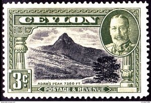 CEYLON 1935 KGV 3c Bright & Olive-Green SG369a MH