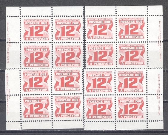 CANADA 1977 DUES #J36a IMPRINT CORNERS SET..PERF. 12.5x12  PVA GUM MNH..$60.00