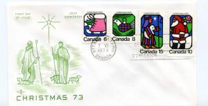 Canada 625-28 Christmas 1973, on one RoseCraft, green shepherd, FDC