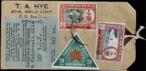 Malaya-Penang 1960,Mi.#63-64 used, tag of a registered consignment