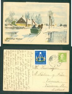 Denmark. 1946 Christmas Card. Seal + 15 Ore. Eskildstrup. Horse,Sled. Viemose