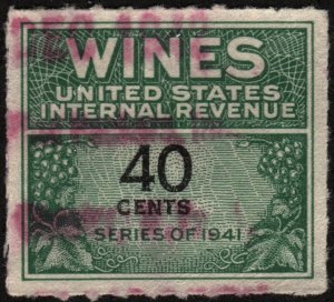 RE136 40¢ Wine Revenue Stamp (1942) Used