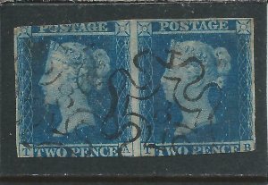 GB-QV 1841 2d BLUE PAIR TA/TB CANCELLED NO 8 IN MX VARIABLE MARGINS SG 14f 