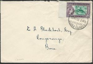 GILBERT & ELLICE IS 1958 local 2d rate cover Tarawa to Beru................48698