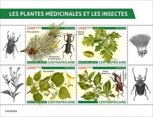 Central Africa - 2023 Medical Plants & Insects, Beetle - 4 Stamp Sheet CA230303a