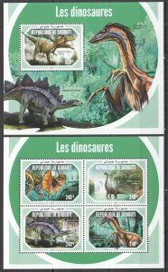 HM0405 2018 DJIBOUTI DINOSAURS PREHISTORIC ANIMALS FAUNA #2618-1+BL1245 MNH