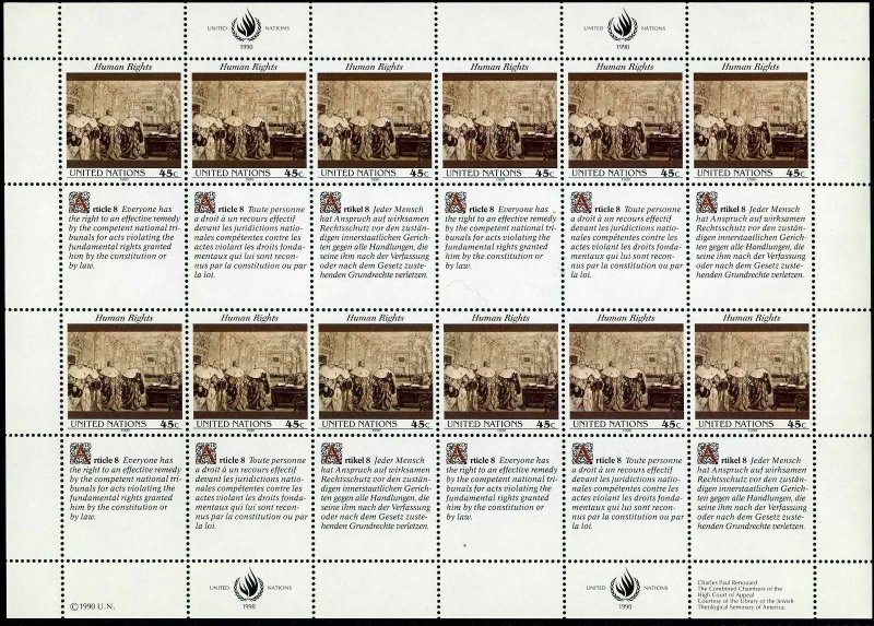 UN NY 582-583 ac sheets,MNH.Mi 606-607. Declaration of Human Rights,1990.Art.