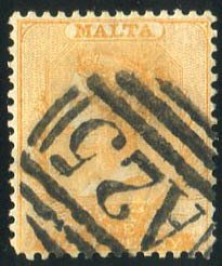 Malta #3 (SG 4) Cat£75, 1875 1/2p yellow bister, used, signed Diena