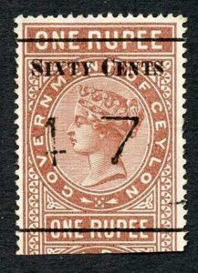 Ceylon Telegraph SGT73 60c on 1r red-brown Type 68