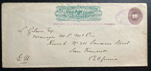 1889 Mexico Wells Fargo Express Postal Stationery Cover To San Francisco CA Usa