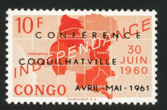 Congo Democratic Republic Scott 379 MH* 1961 Map opt stamp