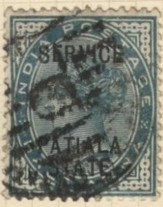 India: Patiala O8 (u) ½a Victoria, grn, ovpt “Service Patiala State” (1895)