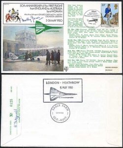 FF16c 50th Ann 1st Flight from England to Australia by a Woman Signed Cover (A)