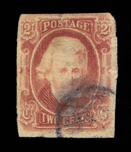 GENUINE CONFEDERATE CSA SCOTT #8 USED 2¢ BROWN RED JACKSON - ARCHER & DALY
