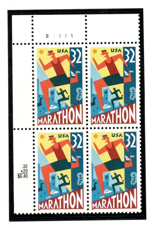 US  3067   Marathon 32c - Plate Block of 4 - MNH - 1996 - B1111  UL