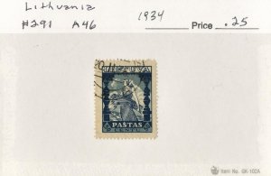 LITHUANIA #291, USED ON 102 CARD - 1934 - LITH070