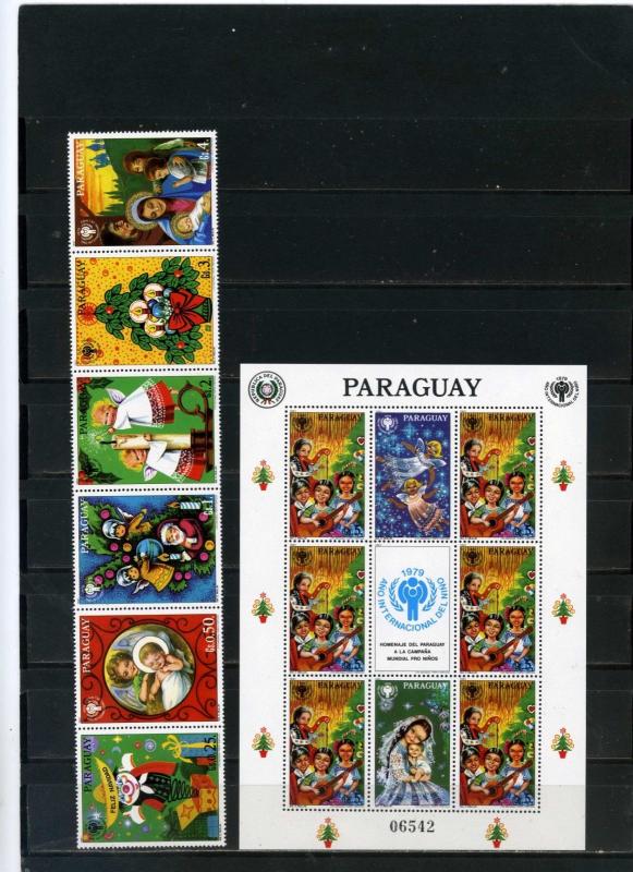 PARAGUAY 1981 CHRISTMAS STRIP OF 6 STAMPS & SHEET MNH