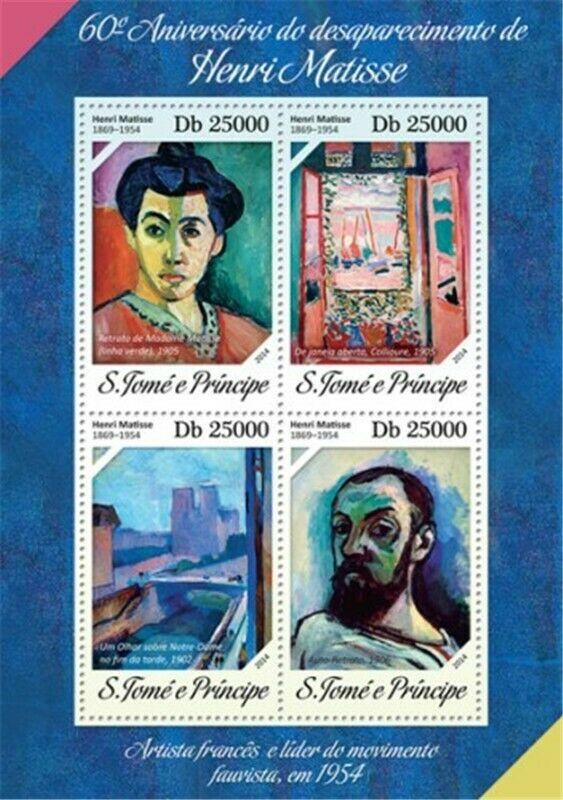 St Thomas - 2014 Matisse 60th Anniversary - 4 Stamp Sheet - ST14218a