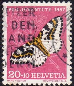 Switzerland B269 - Used - 20c + 10c Magpie Moth (1957) (cv $0.60)