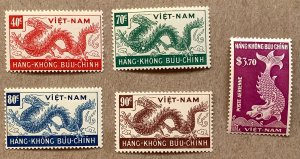 Vietnam South 1952 Dragon and Fish, lightly hinged.  Scott C5-C9, CV $13.85
