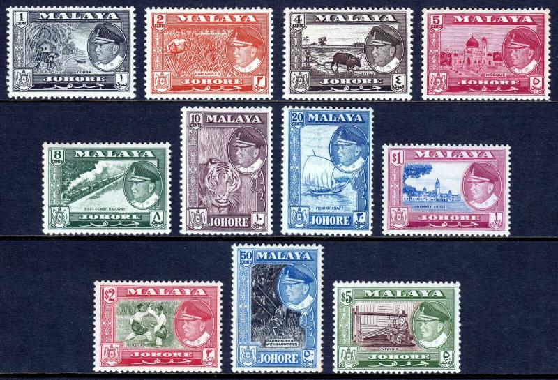 MALAYA (JOHORE) — SCOTT 158-168 — 1960 SULTAN PICTORIAL SET — MNH — SCV $60.95