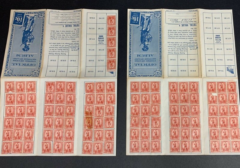 Lot of 2 Official Savings Stamp Albums,10c Minuteman, 94 Stamps, Scott #S1