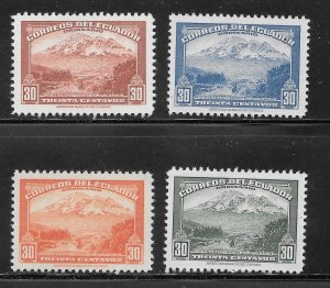 Ecuador Scott 407,407A-C Unused LHOG - 1942-47 Mt Chimborazo - SCV $6.00