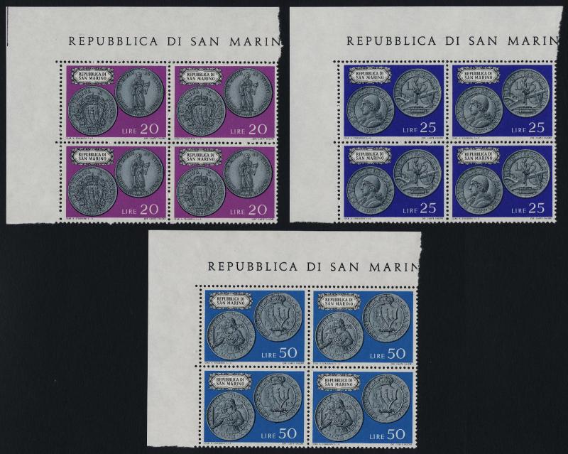 San Marino 790-7 TL Blocks MNH Coins on Stamps