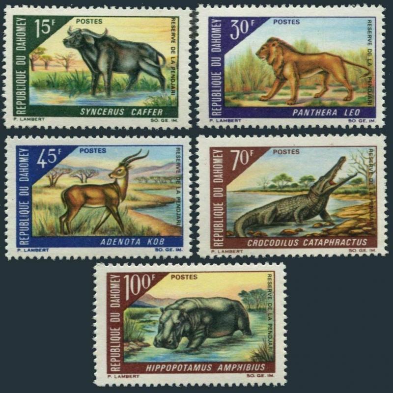 Dahomey 245-249,MNH.Michel 337-341. Pendjari Reserv,1968.Buffalo,Lion,Crocodile,