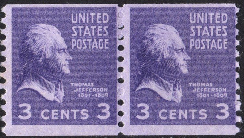 SC#842 3¢ Jefferson Coil Pair (1939) MNH