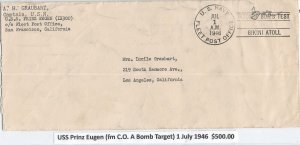 C.O. USS Prinz Eugen to Los Angeles, Ca 1 July 1946 Atomic Bomb Test (N7749)