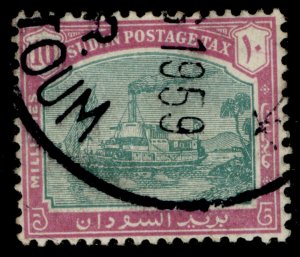 SUDAN GVI SG D14, 10m green & mauve, FINE USED. Cat £21.