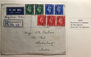 1937 Bournemouth England First Day Airmail Cover To Allahabad India Coronation