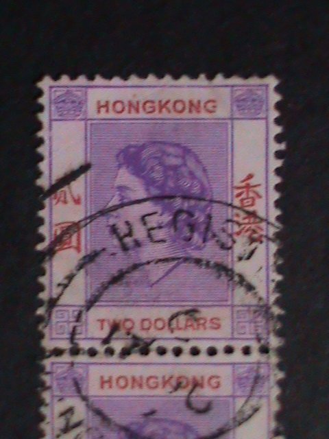 ​HONG KONG-1954 SC#196- 68 YEARS OLD-QUEEN ELIZABETH II -$2 PAIR-FANCY CANCEL