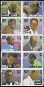 2983-2992 MNH Jazz Musicians block of 10