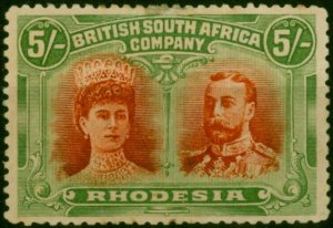 Rhodesia 1910 5s Crimson & Yellow-Green SG160a Good MM