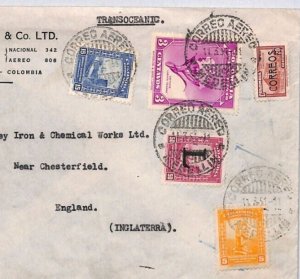 COLOMBIA Transatlantic Air Mail *L* OVERPRINT Cover Medellin 1951 GB Notts YU101