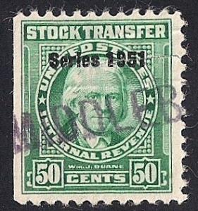 #RD347 50 cents Duane 1951 Stock Transfer Stamp used VF