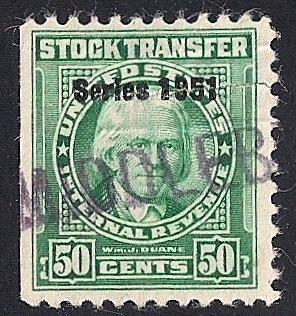 #RD347 50 cents Duane 1951 Stock Transfer Stamp used VF