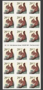 1993 US Scott #2478a Red Squirrel Booklet Pane of 18 MNH
