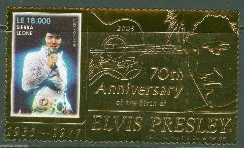 SIERRA LEONE  - ELVIS PRESLEY 70th BIRTH ANNIVERSARY GOLD FOIL STAMP MINT NH