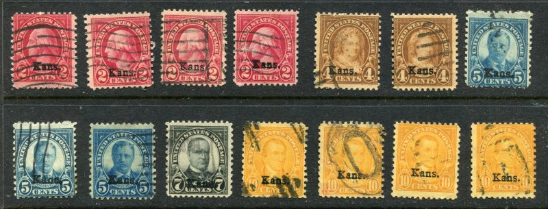 Kans Ovpt  selection 14 stamps total   (Duplication)