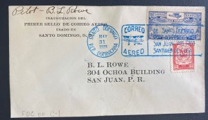 1928 Dominican Republic First Flight Cover To San Juan Puerto Rico Rowe Signed