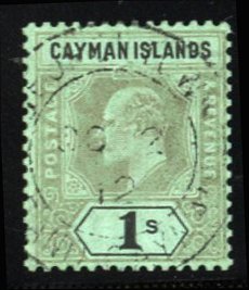 Cayman Islands #29 Cat$125, 1908 1sh black, Georgetown cancel