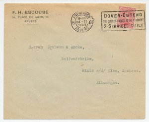 Cover / Postmark Belgium 1922 Dover - Ostend - Ferry boat 