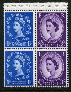 GB QEII Wilding Pane. 1d/3d. Unlisted Perf AP(2E). Mar 1968, Wmk Side, 9.5 phos